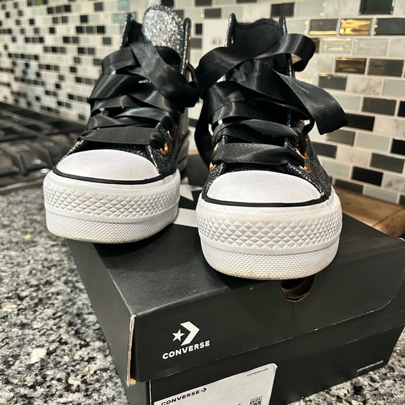 Converse platform high tops 6.5 black glitter - Picture 2 of 5